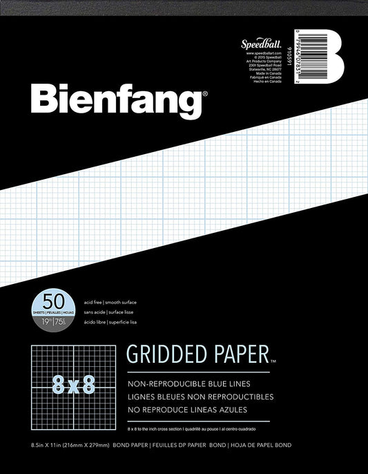 Bienfang Designer Grid Paper, 50 Sheets, 8-1/2-Inch by 11-Inch Pad, 8 by 8 Cross Section